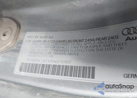 2009 Audi A5 3.2L from USA, damaged, VIN WAUDK78TX9A025902
